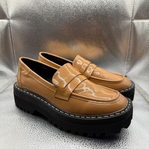 Size 6.5 Madden Girl Caramel Patent Tan Womens Slip On Lug Sole Platform Loafers